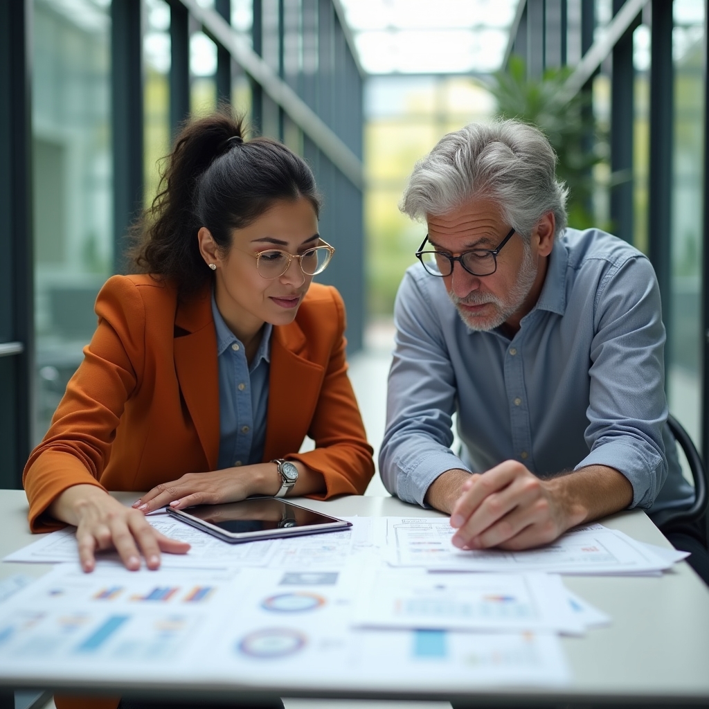 Consultora realizando auditoria de processos com gestor de empresa