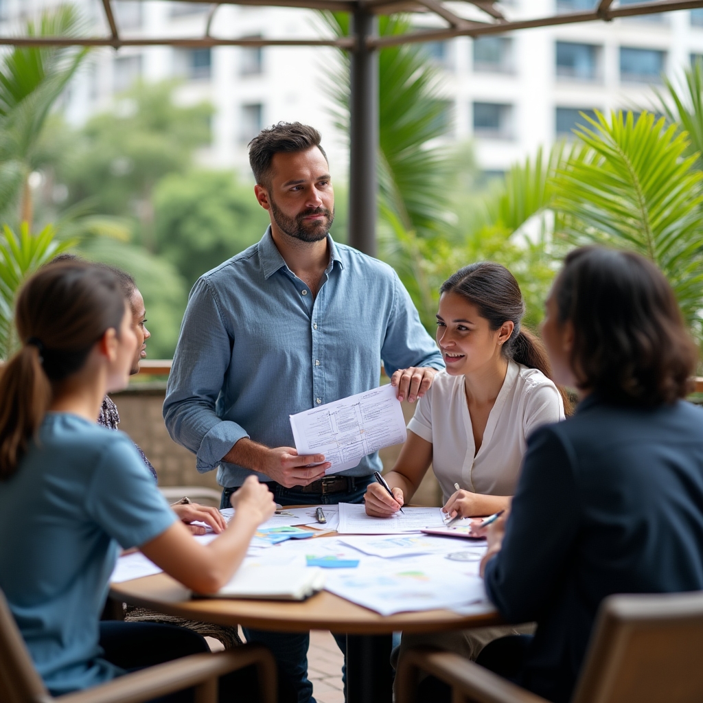 Reunião de organização de equipes com gestores
