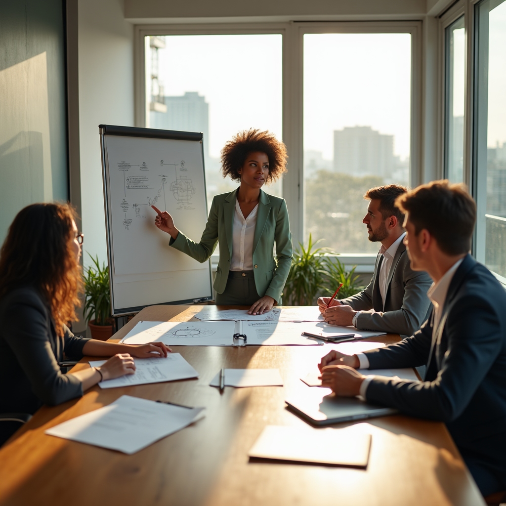 Equipe em sessão de estratégia e planejamento de processos